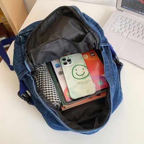 TYHOTULY Classic Retro Denim Backpack Y2K Aesthetic Shoulder Bag Lightweight Daypack Casual Jeans Backpack for College (Black)