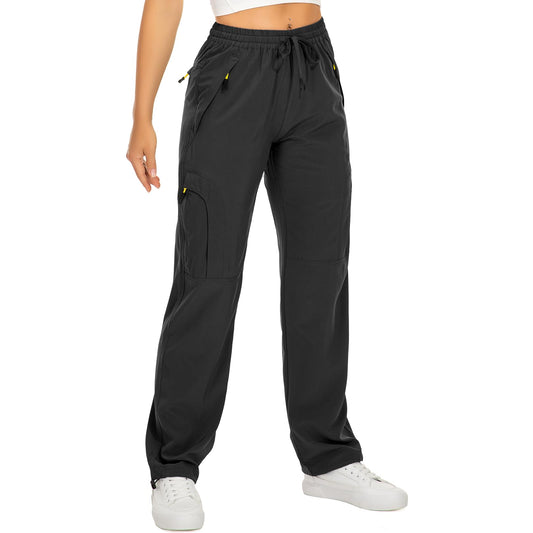 Womens Hiking Pants Quick Dry UPF 50 Lightweight Travel Golf Cargo Safari Pants Zipper Pockets,6608,Black,S