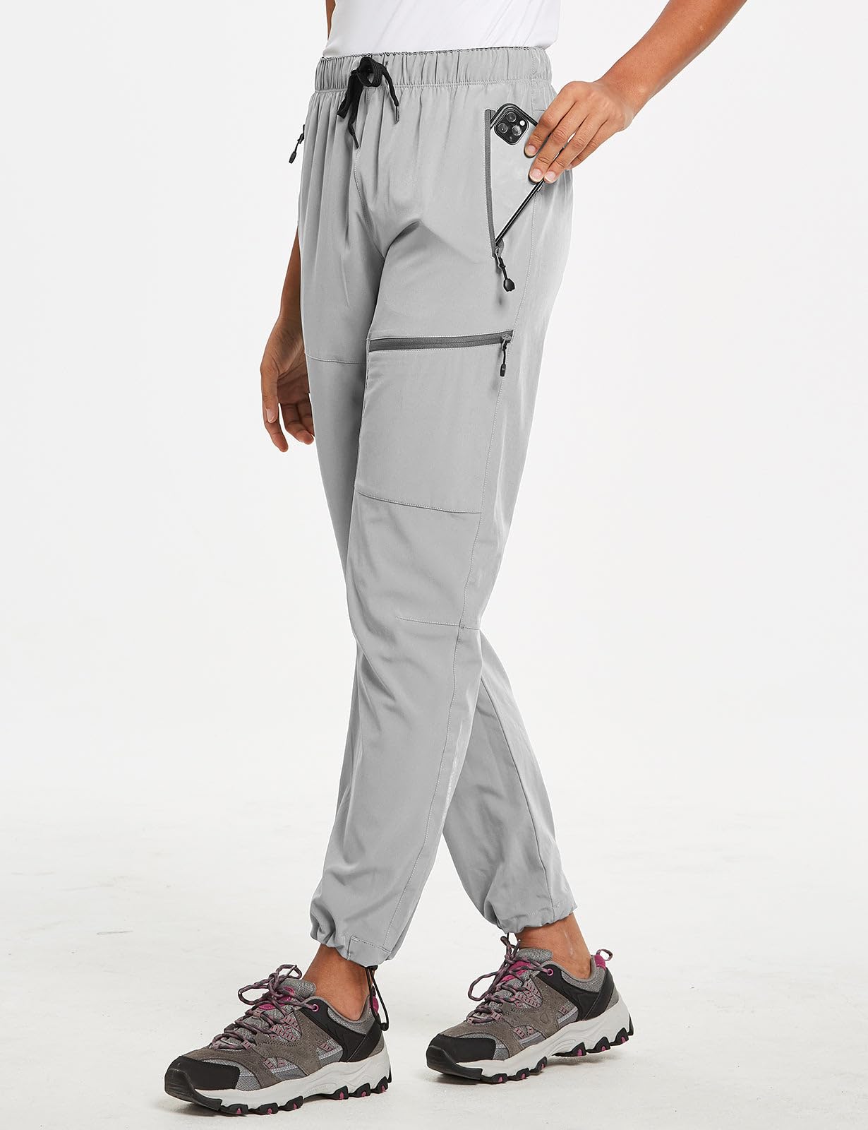 baleaf Travel Pants Women Hiking Long Tall Lightweight Quick Dry Water Resistant Cargo Pants 31'' Trip 31''-Cool Gray XL