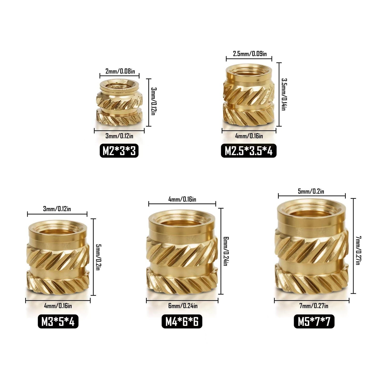 380Pcs JSIERLUOV Threaded Inserts Assortment Kit M2 M2.5 M3 M4 M5 for 3D Printing Components Plastic molding, Metric Brass Knurled Nuts Insert by Heat into Plastic Parts