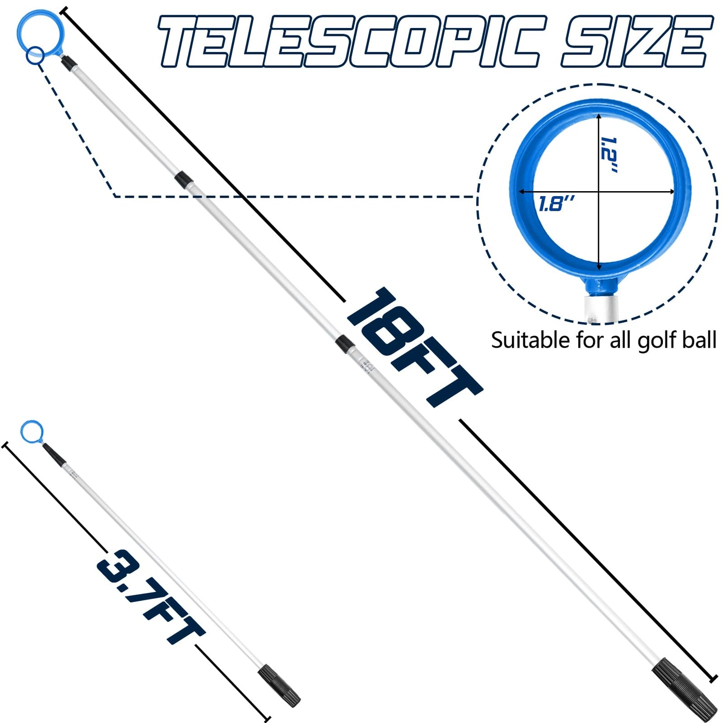 prowithlin Golf Ball Retriever, 18ft Aluminum Alloy Golf Balls Retrievers Telescopic Golf Accessories Golf Gift for Men