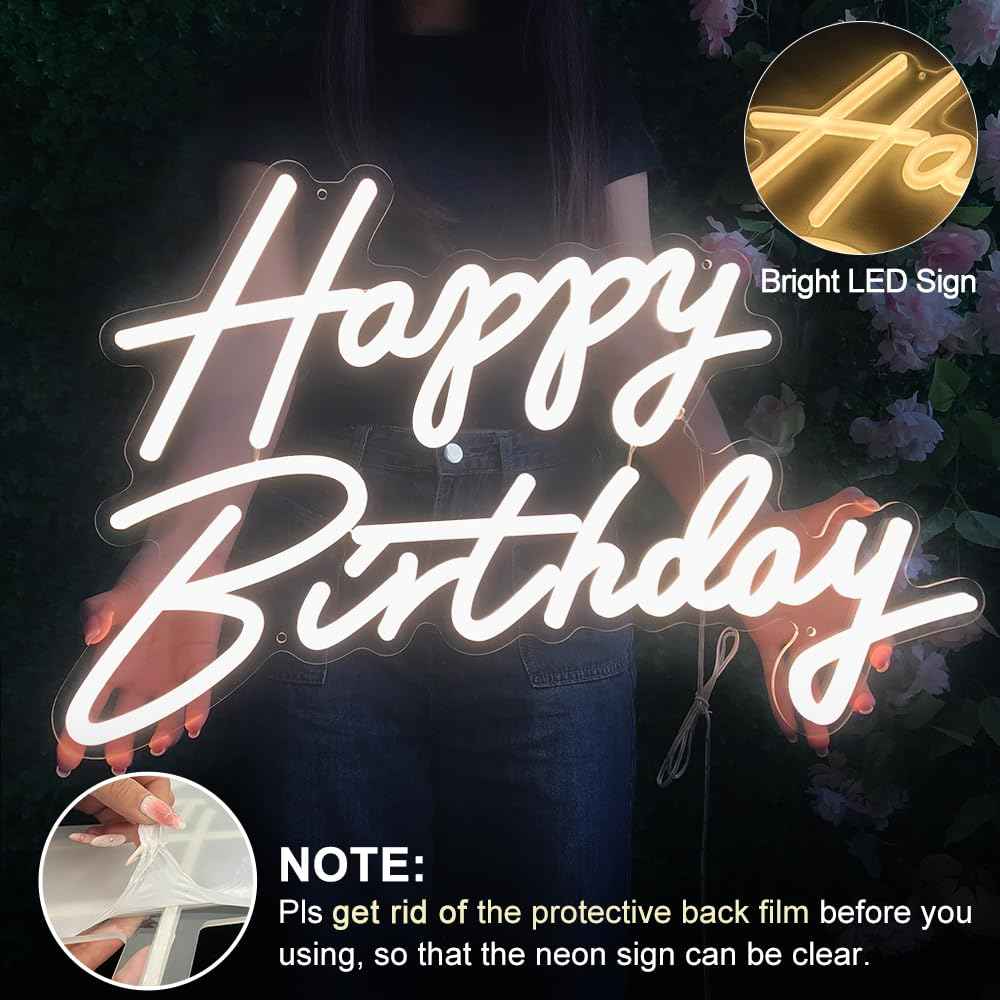 Happy Birthday Neon Sign, 22.4"x13.8" Happy Birthday Sign for Birthday Party Decor, Happy Birthday Light Up Led Signs for Backdrop, Neon Birthday Sign for Any Ages Bday Celebration, Warm White DIVATLA