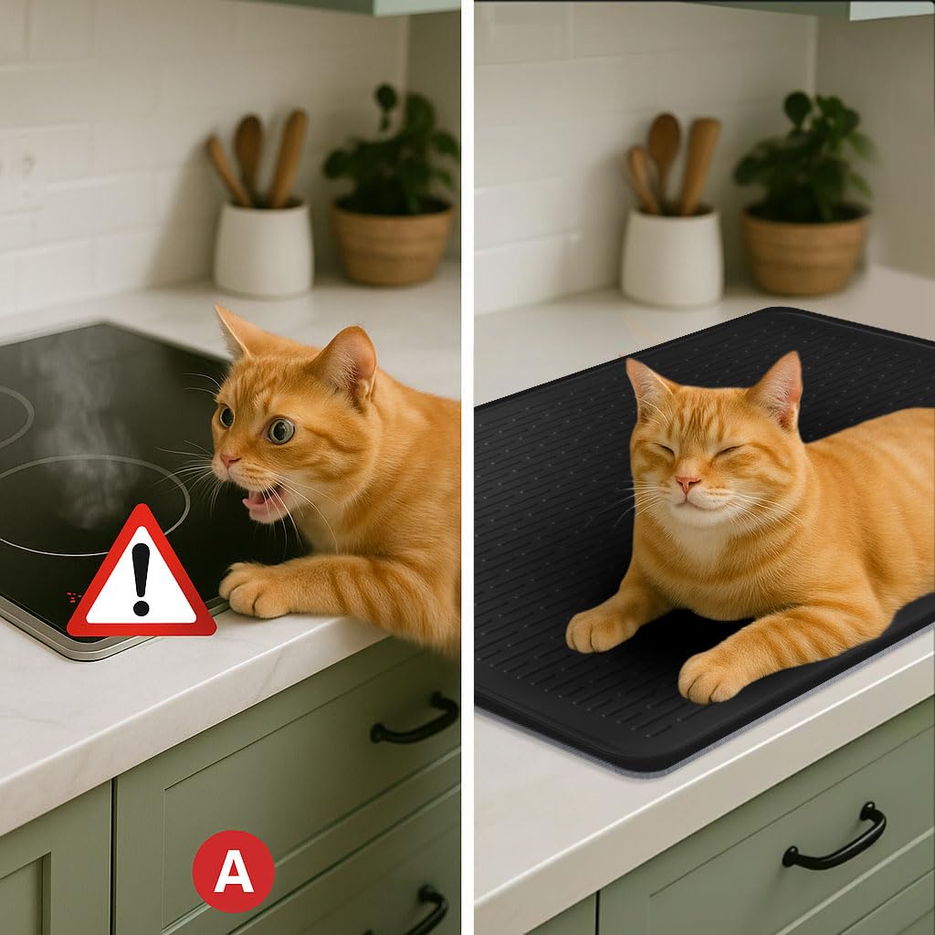 Stove Top Cover for Electric Stove - Food Grade Ceramic Stove top Cover,Silicone XXL Dish Drying Mat, Glass Cooktop Covers, Flat RV Range top Mats (Black,28x20)