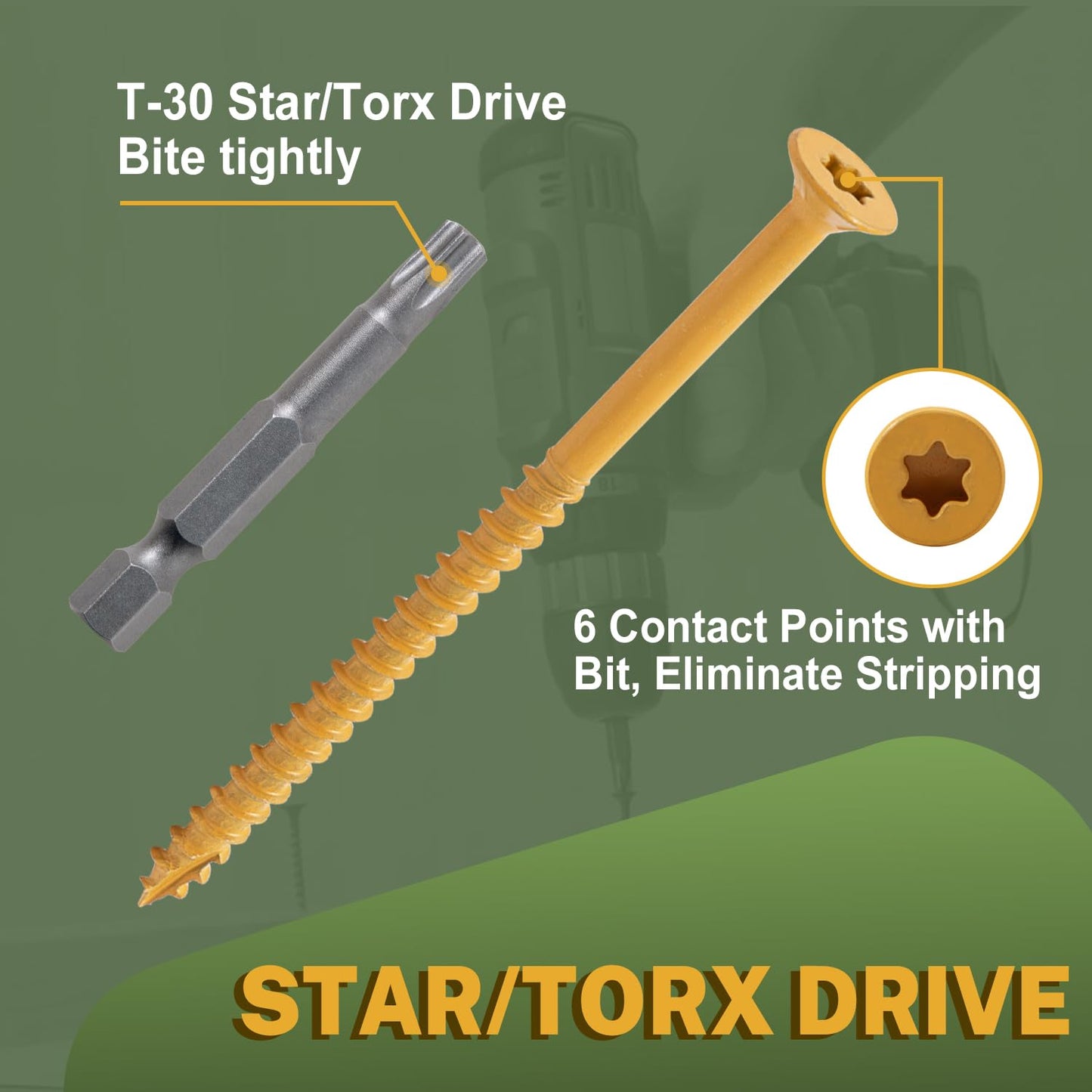 LIONMAX Deck Screws #14 x 6 Inch, 50 PCS, Long Wood Screw, Rust Resistant, Exterior Epoxy Coated for Outdoor Decking, Torx/Star Drive Head, T30 Star Bit Included