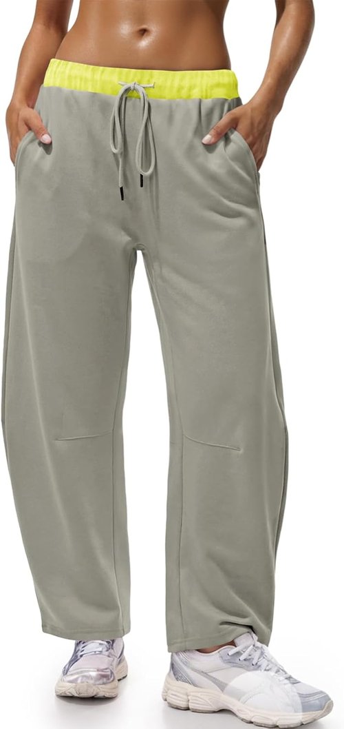 Fisoew Women's Wide Leg Sweatpants - Baggy Drawstring Joggers with Pockets | Color Block Design