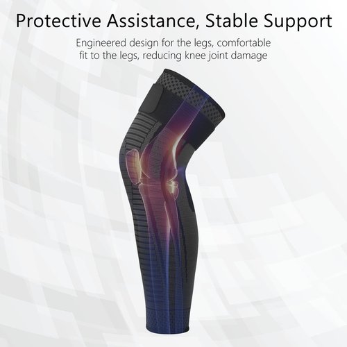 Ruilaibao Full Leg Compression Sleeves 2 Pack anti Sliping Ventilation Long Knee Support with Wraps for Men and Women Long Knee Compression Sleeve for ACJ, PCL, Meniscus Tear, Arthritis (L, Black)