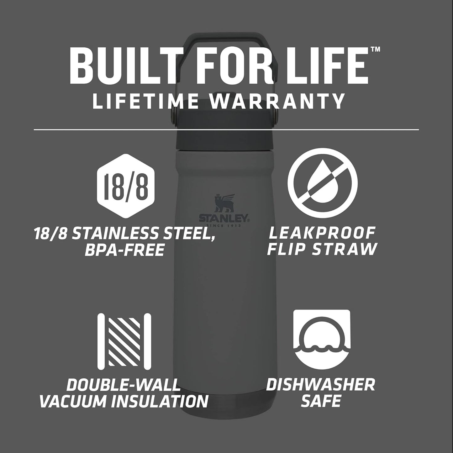 STANLEY IceFlow 22 oz Water Bottle - Insulated Stainless Steel with Built-In Straw | Lightweight & Leak Resistant | BPA-Free | Polar