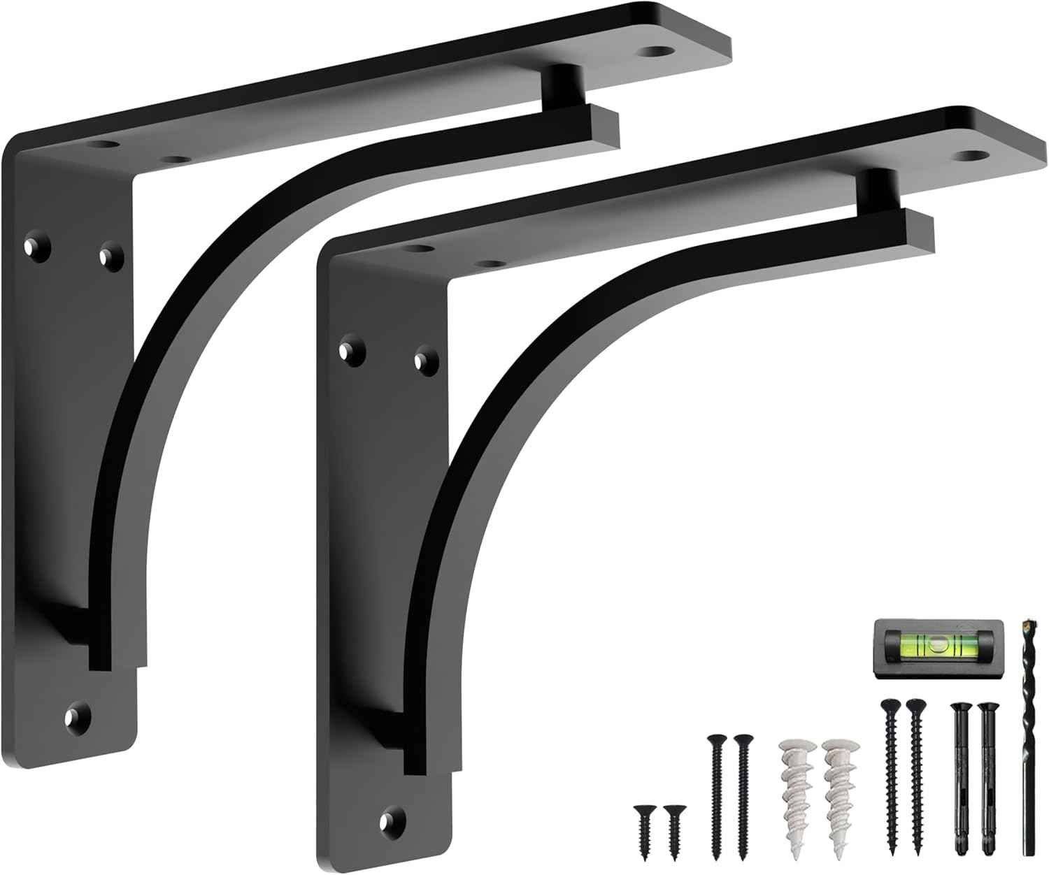 Heavy Duty 8-Inch Black Shelf Brackets - Wall Mounted L Bracket Set of 4 with Hardware