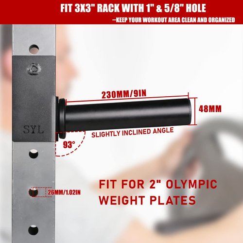 SYL Fitness Olympic Weight Plates Holder Power Rack Attachment Weights Storage Rack, Fit 3x3" Rack (5/8" & 1" Hole)
