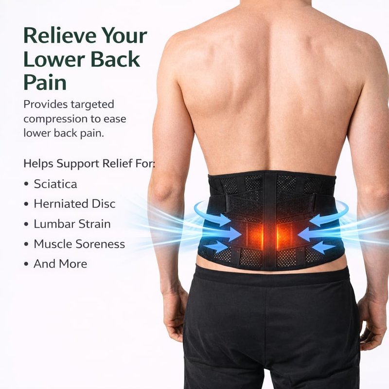 Adjustable Back Brace for Lower Back Pain for Women and Men - Breathable & Comfortable Lower Back Brace Belt for Sciatica, Scoliosis, Herniated Disc - Lightweight Lumbar Support Belt for Work, Driving & Walking, etc., Black.