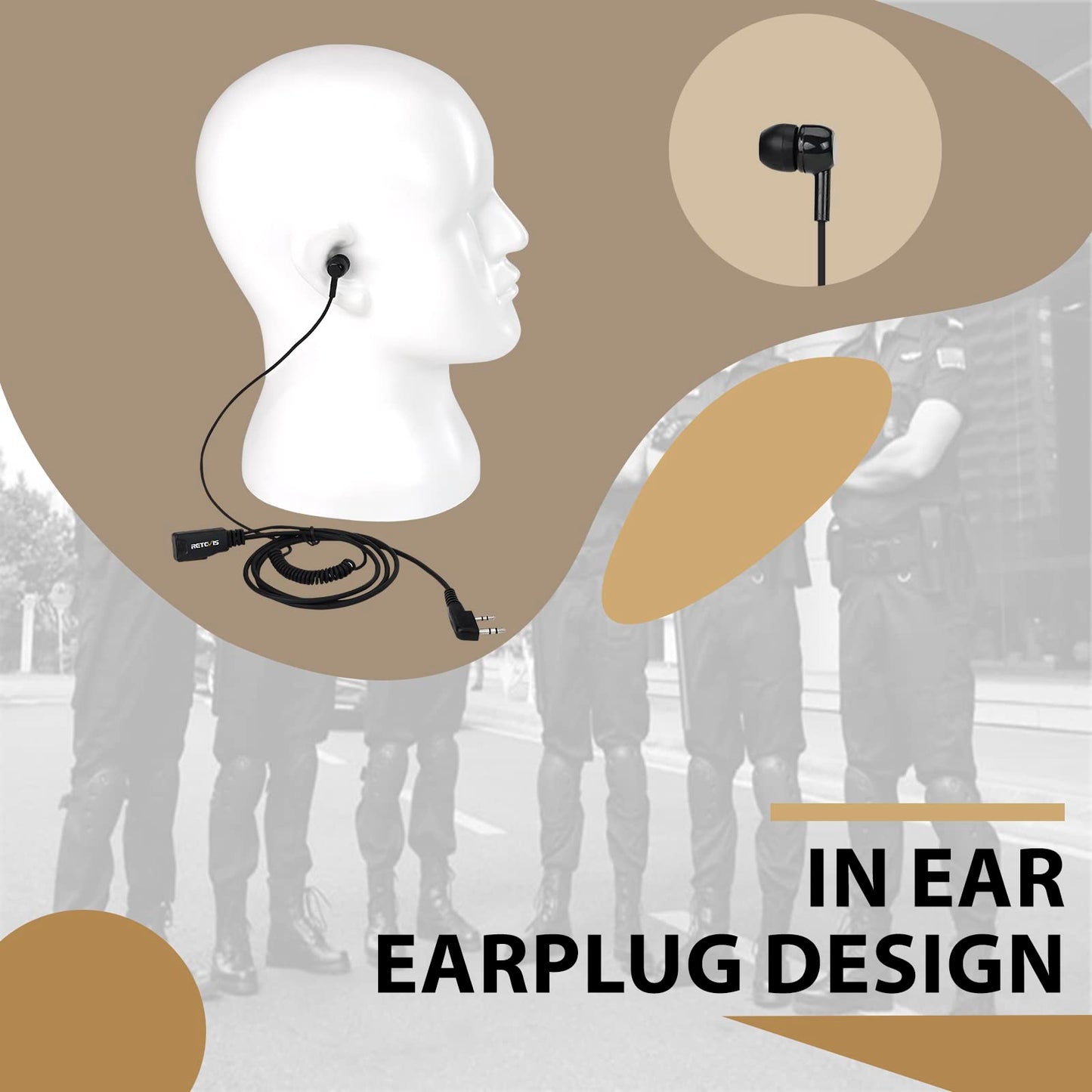 Retevis Walkie Talkie Earpiece with Mic, in-Ear, Coil Tube, with PTT, 2 Pin, for RT22 RT68 RT21 H-777 RT27 RT86, Compatible with SAMCOM, Kenwood 2 Way Radio, Security Two Way Radio Headset(1 Pack)