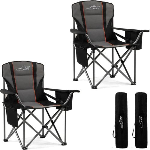 FAIR WIND Oversized Camping Chair - 500LBS Capacity, Fully Padded with Adjustable Lumbar Support & Cooler Bag | Perfect for Outdoor, Beach, Tailgating & Fishing