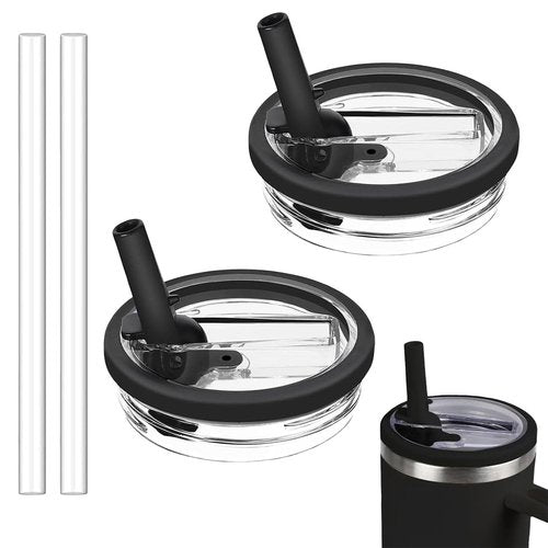 Tianhengyi 40 OZ Tumbler Lid Replacement Fit for Stanley Quencher, 2 Pack Leakproof Top Cover Spill Proof Flip Straw Lids Compatible with Stanley Cup Accessories, Black