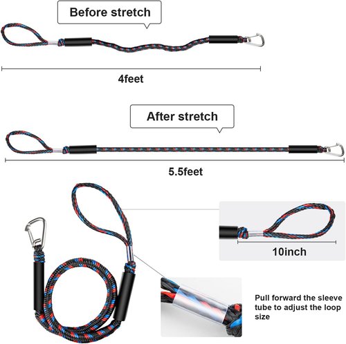 Botepon Boat Bungee Dock Lines - Shock-Absorbing 316 Stainless Clips | 4ft Mooring Tie Downs for Jet Ski & Pontoon