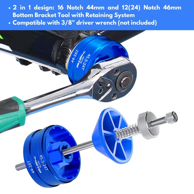 COONIUM 16 Notch 44mm and 12(24) Notch 46mm Bike Bottom Bracket Removal Tool with Retaining System, Compatible with Shimano BSA Hollowtech II, SRAM Dub GXP, Chris King, Campagnolo, etc