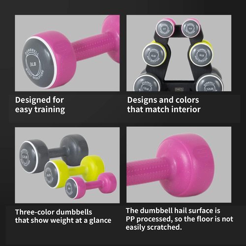 Body Sculpture hand weights set Free‑Weight Dumbbell Set with Rack Set includes 3, 6 and 12 lb weights ideal for men and women for small and large muscle groups