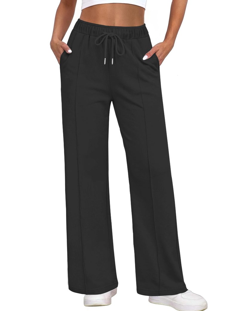 Warmrole Wide Leg Sweatpants for Women High Waisted Baggy Workout Casual Joggers Pants with Pockets, Black, Medium