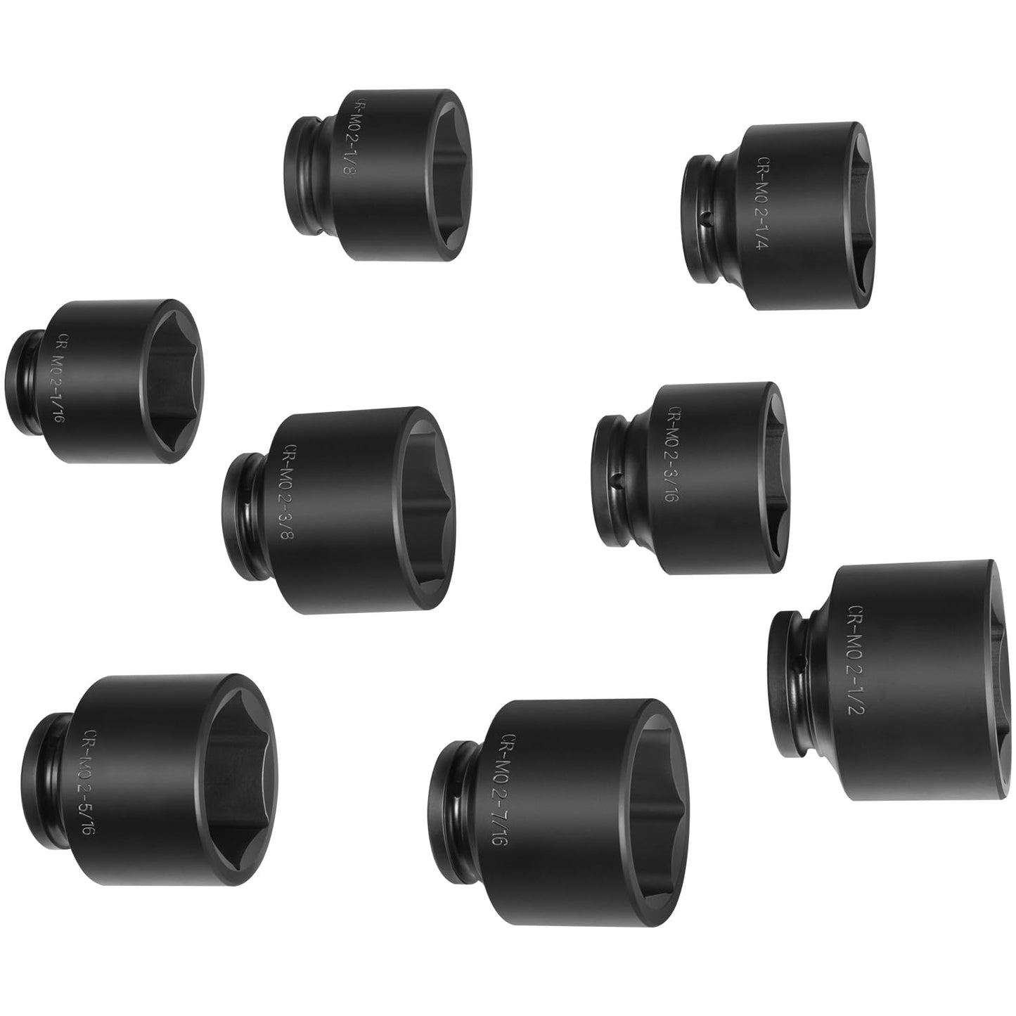 8PCS 3/4" Drive Spindle Axle Nut Impact Large Socket Set, 2-1/16" to 2-1/2", CR-MO Steel, 6-Point