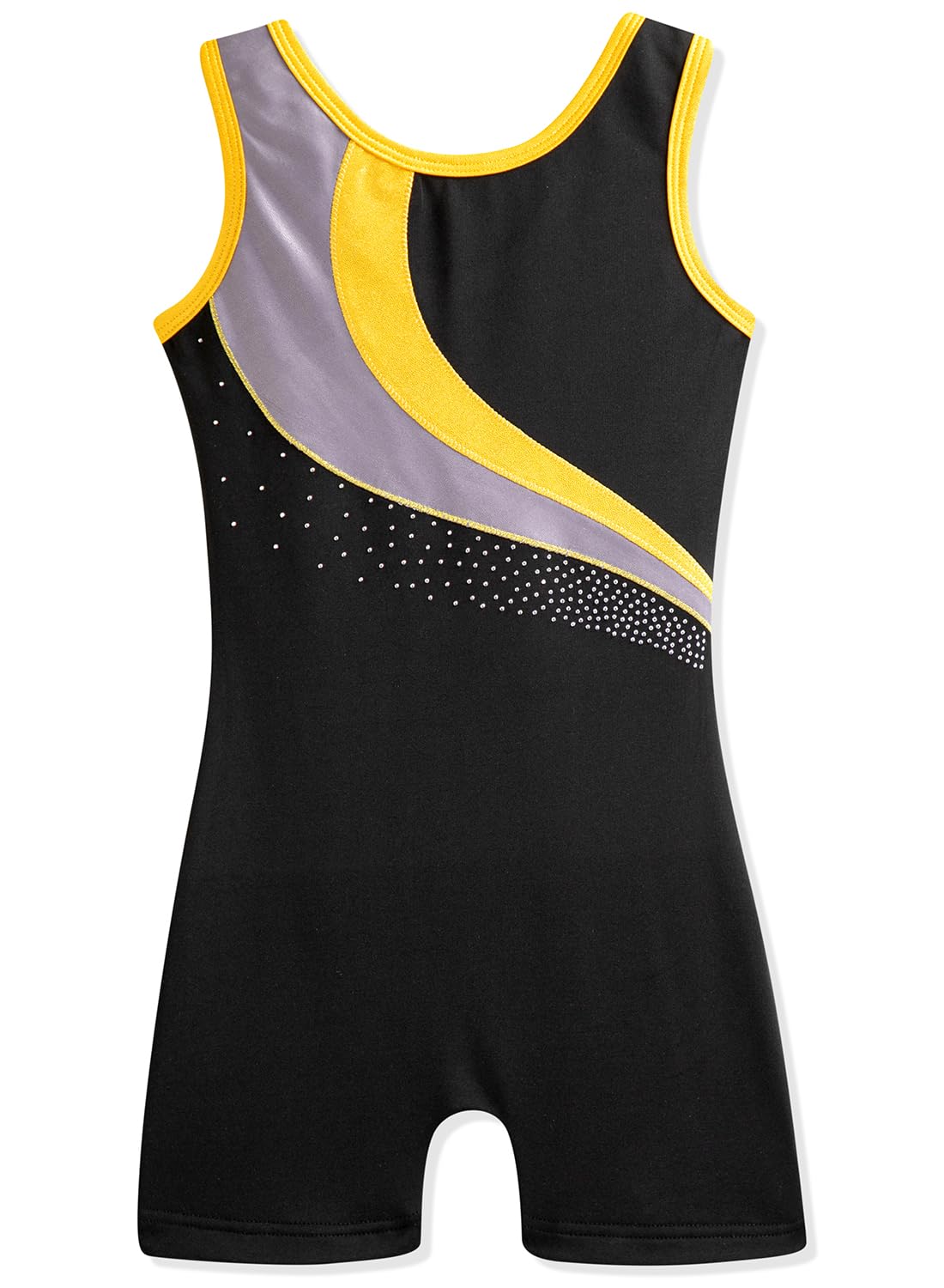 HOZIY Girls Gymnastics Leotards with Shorts Practice 4t 5t Gold Stripe Spliced Diamond Rhinestone Fall Black Kids Tumbling Outfit Biketard Sparkly