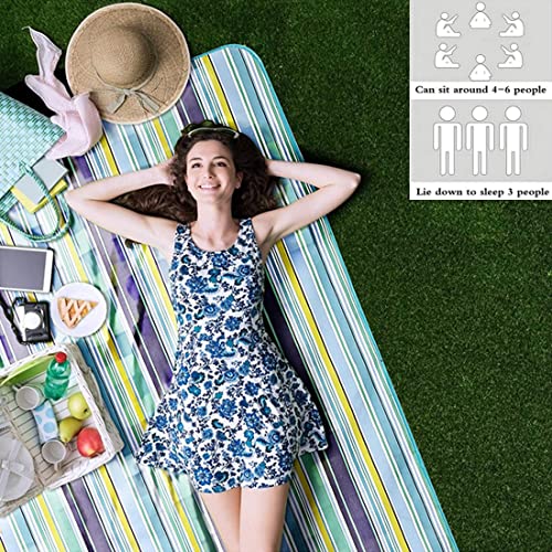 LRUUIDDE Large 80x60 Inch Waterproof Sandproof Beach Blanket - Blue / 5'x6'8"