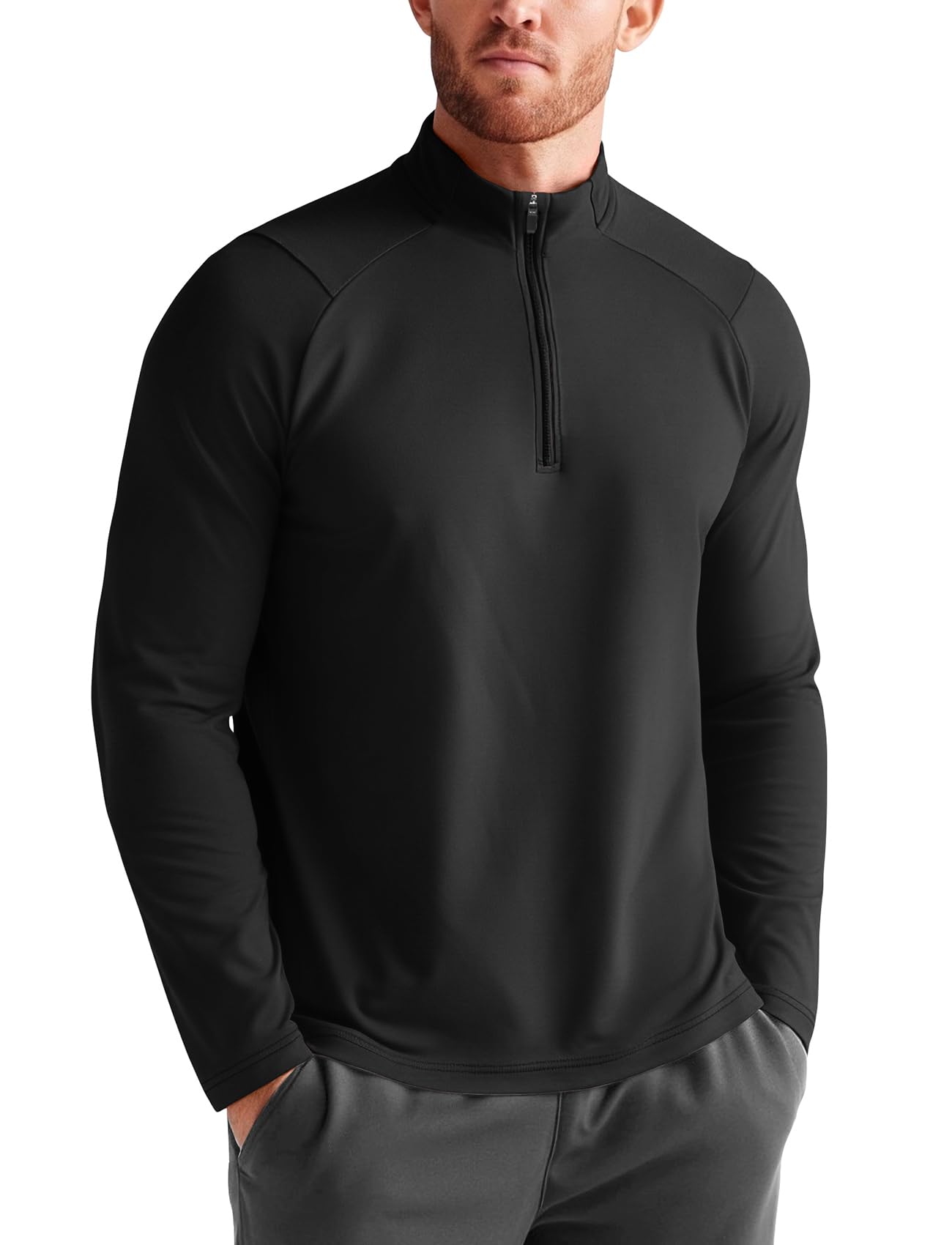 Zengjo Mens 1/4 Zip Running Jacket Moisture Wicking(Black,M)