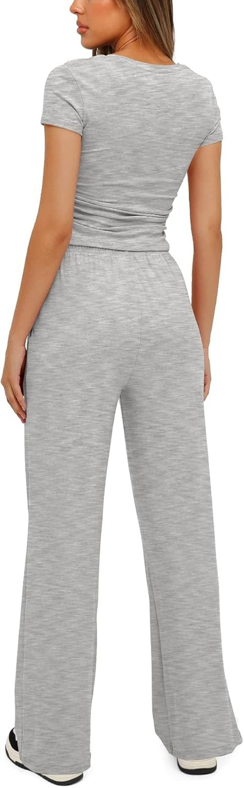 Darong Women's Summer Lounge Set - Side Ruched Crop Top & Wide Leg Pants | Comfortable & Stylish