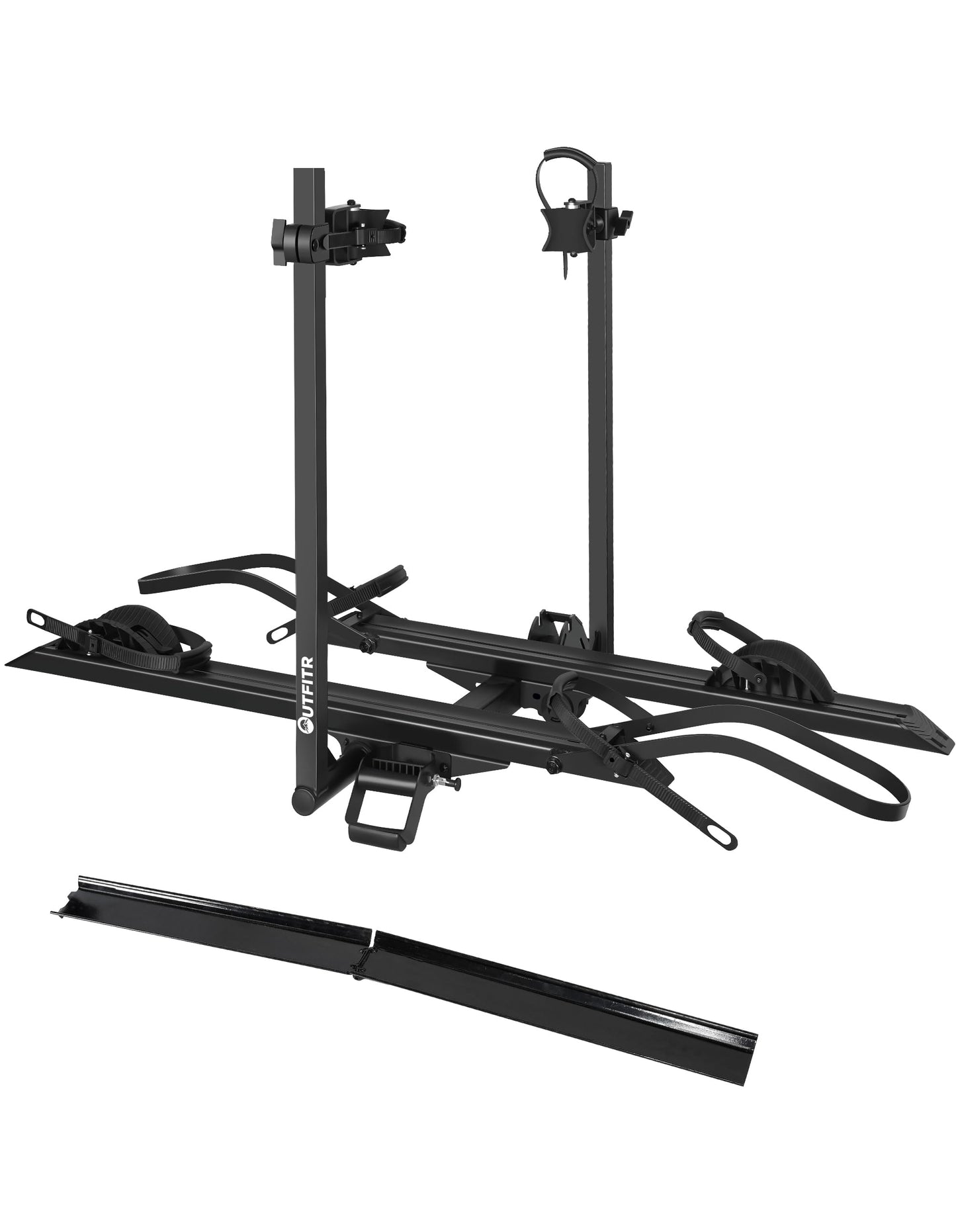 Bike Rack for Ebikes – Outfitr Electric Bicycle Carrier Hitch Mount, EBike Racks with Ramp, Folding Platform Rack for 2 E-Bikes up to 5" Fat Tire, Fits 2" Hitch Receiver on Car Truck SUV Trailer