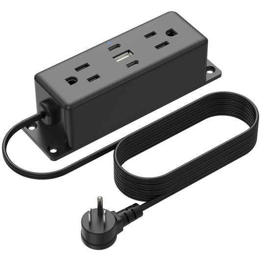 CCCEI Wall Mount Power Strip with USB Ports, Under Desk Mountable Power Strip with Outlets, 6FT Flat Plug Extension Cord Outlet, 20W USB-C Ports.
