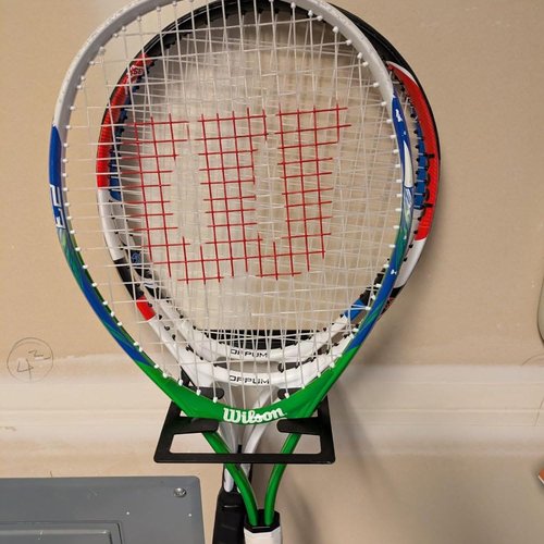 Gloperti Tennis Racket Holder Metal Wall Mounted Storage Rack for Tennis Badminton Paddel Racket and Tennis Balls Blue Colour