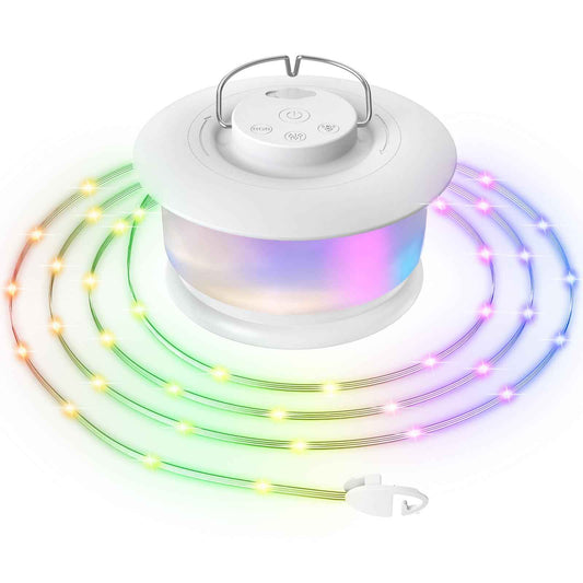 Camping String Lights 33FT, 4 in 1 RGB Retractable Camping Lights with 19 Lighting Modes,Quick 20s Storage,Waterproof,Portable Camping Lantern,Rechargeable Tent Lights for Garden Party Christmas Decor