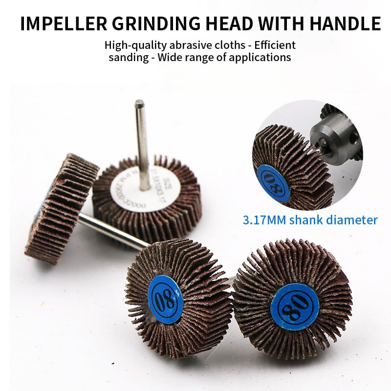 20 Pcs Dremel Flap Wheel Sandpaper - 80 Grit, 1/8" Shank for Drill, Grinder, Rotary Tool