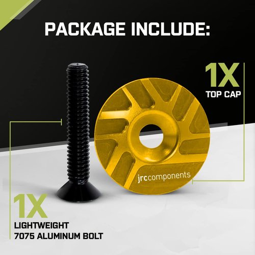 JRC Components Ahead Stem Top Cap Pathway Design | Lightweight 6061-T6 Aluminum Top Cap | Compatible with Road, Gravel & Mountain 1-1/8" Threadless Steerers (Gold)