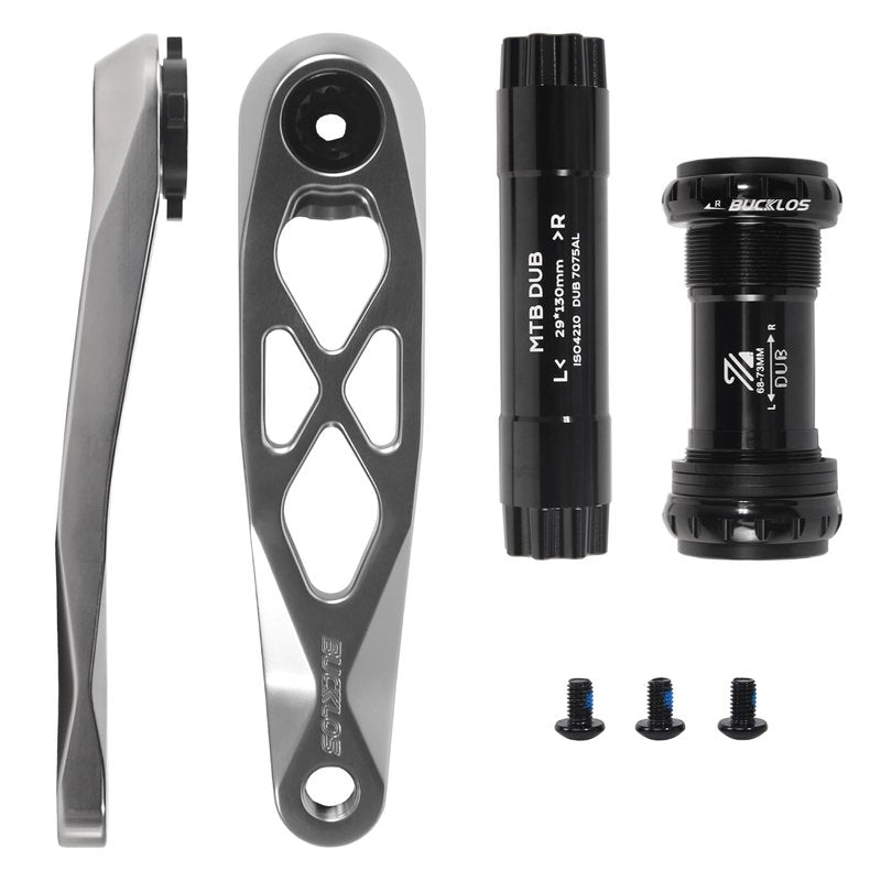 BUCKLOS MTB Mountain Bike Crank Arm Set with Bottom Bracket -170MM Aluminum Alloy Hollowtech Direct Mount Single Speed Cranksets for BMX DH AM XC （Black/Titanium/Silver）