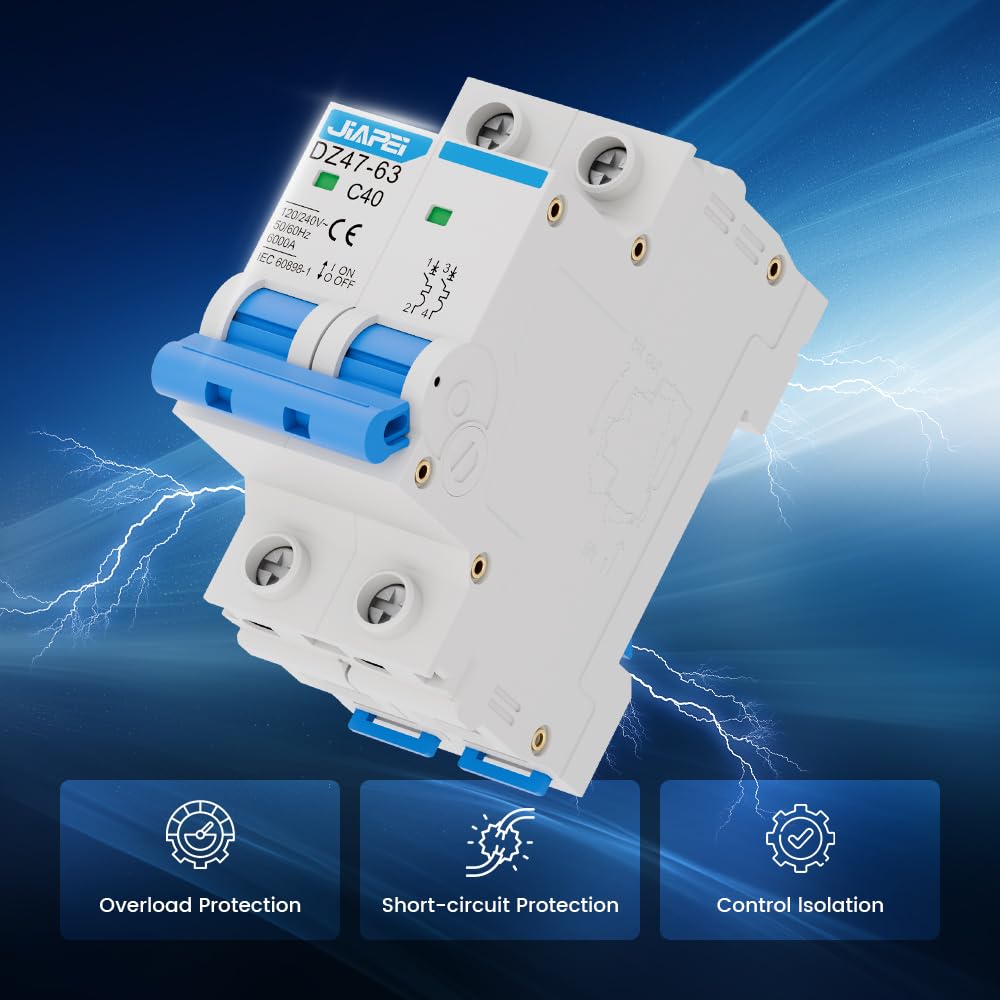 AC Miniature Circuit Breaker, 120V/240V 2 Pole 40 Amp DIN Rail Mount Circuit Breaker, MCB C40 Solar AC Disconnect Switch,Thermal Magnetic Trip