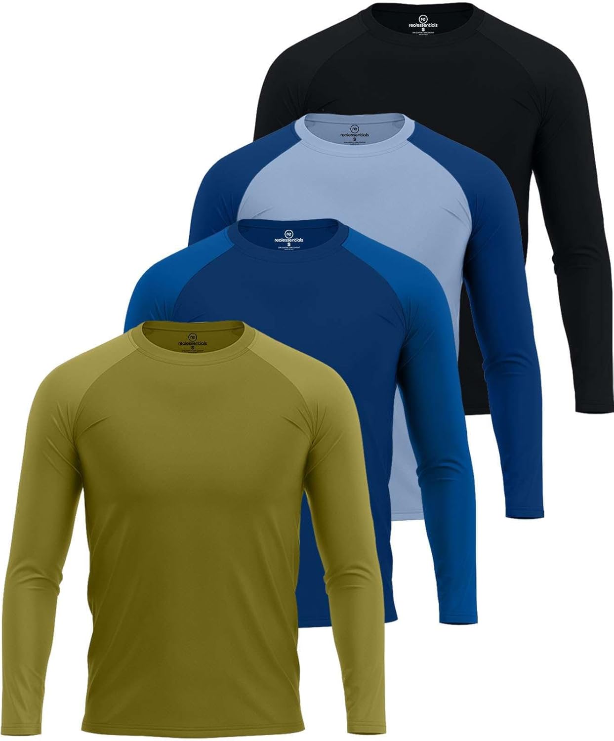 Real Essentials Long Sleeve Rash Guard Shirt - UPF 50+ UV Sun Protection for Men | Quick Dry, Big & Tall