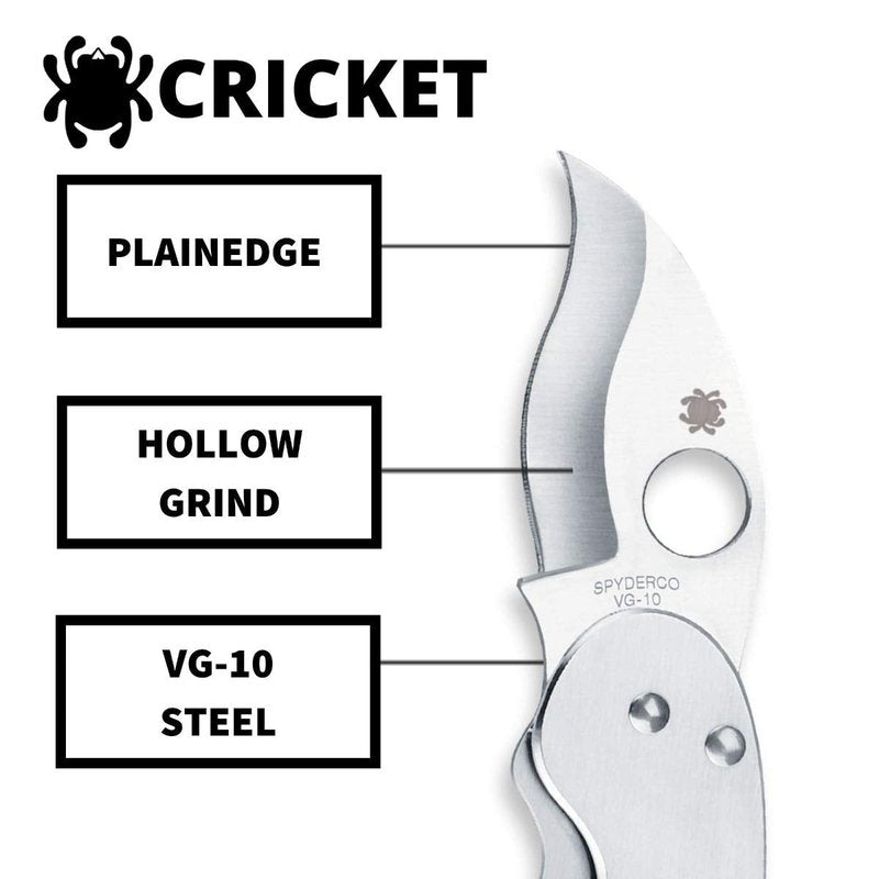 Spyderco Cricket Signature Knife with 3.88" Reverse S VG-10 Steel Blade and Stainless Steel Handle - PlainEdge - C29P