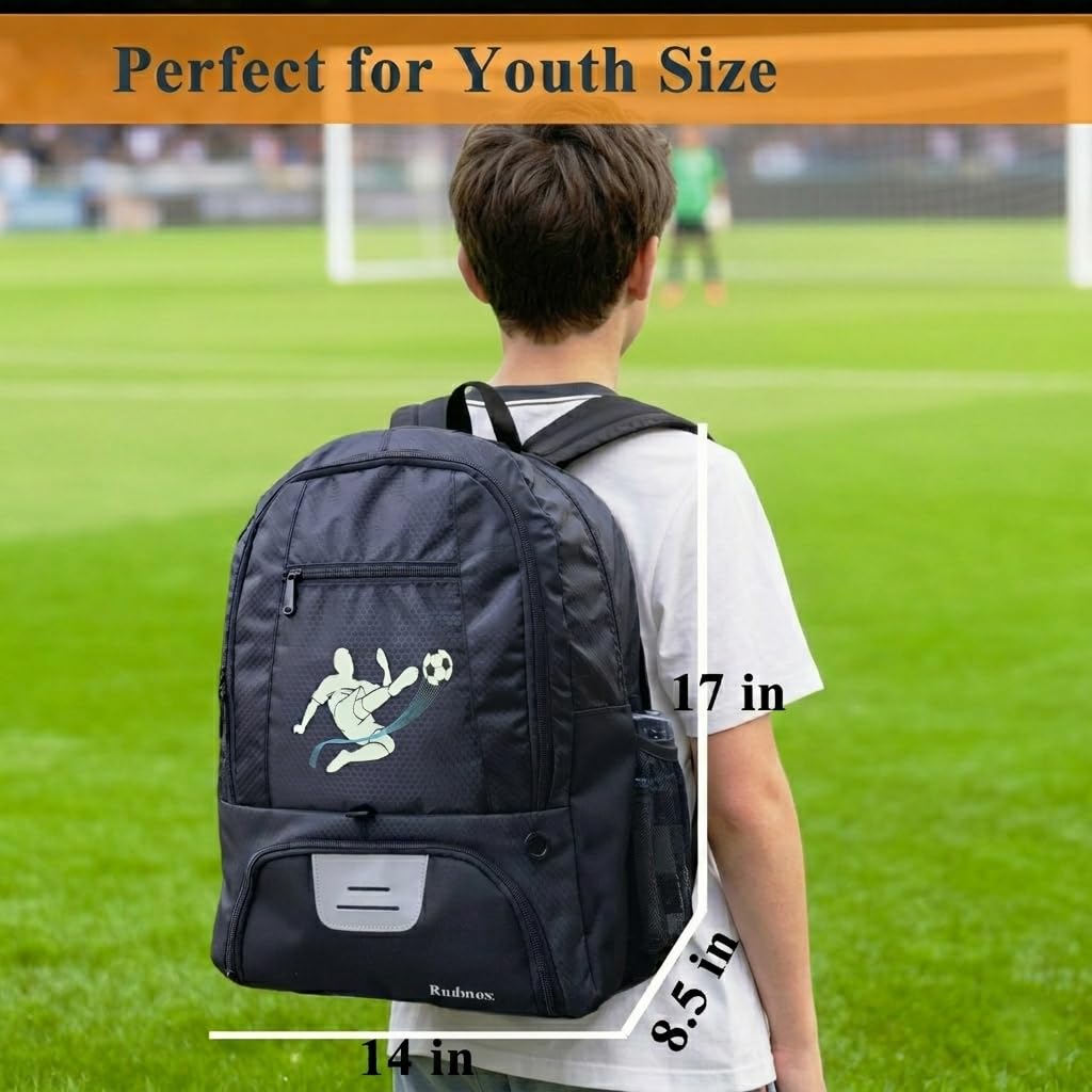 Rudmox Soccer Ball Bag-Backpack for Basketball,Volleyball with Cleat Shoes and Ball Compartment for Sports Team,Trainning(Brighten Black New)