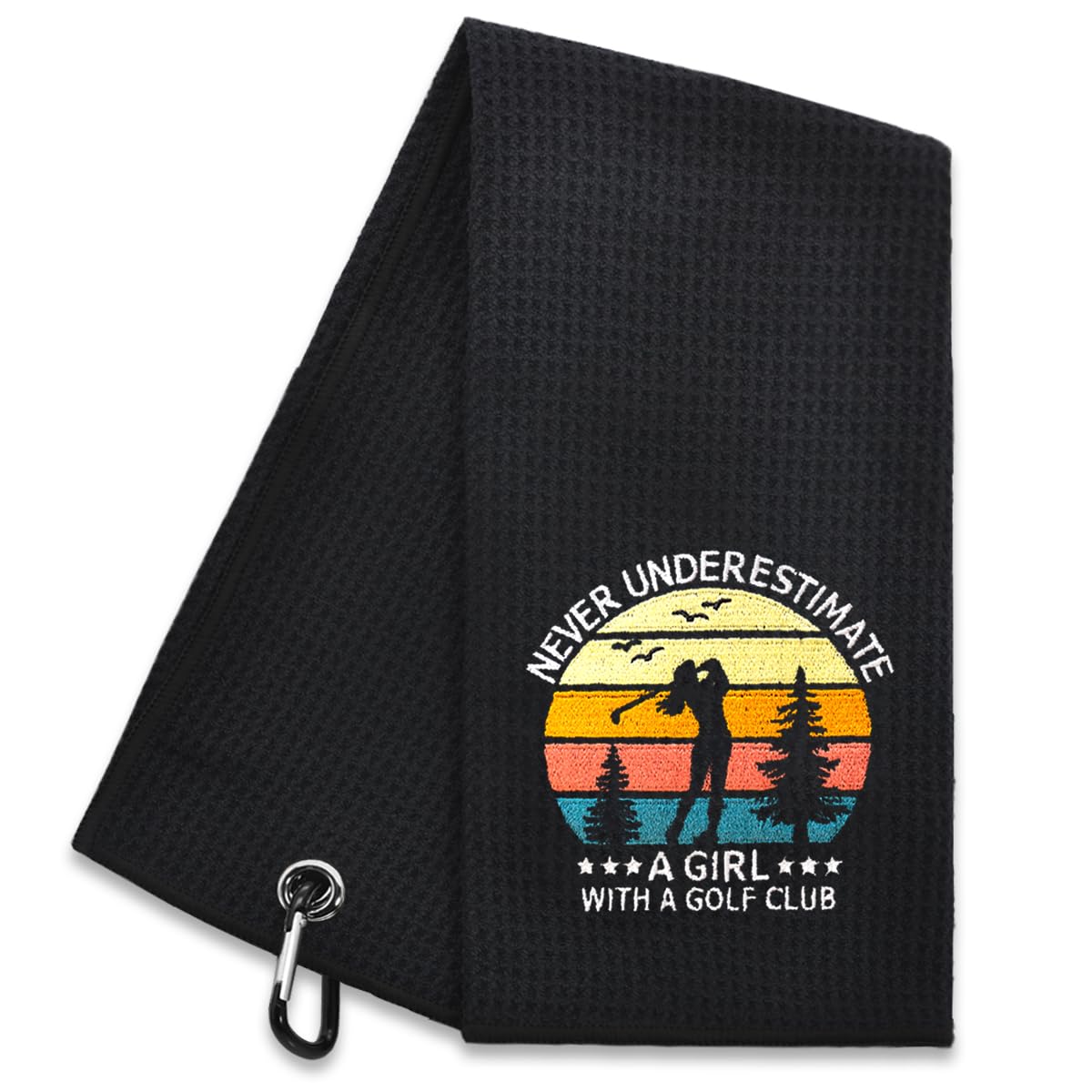 Hafhue Never Underestimate A Girl with A Golf Club Embroidered Golf Towel, Women's Golf Accessory, Birthday Gifts for Women Golfer Fan, Absorbent Microfiber Towel for Bags, Funny Golfs Gifts for Wife