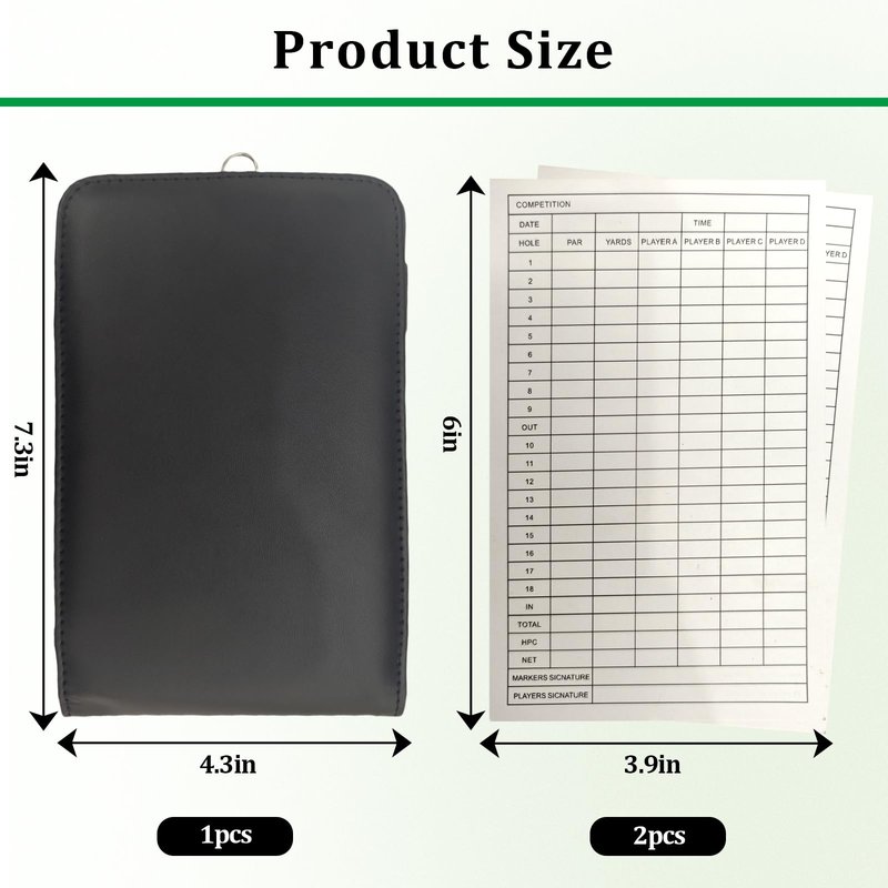 YFANITI Leather Golf Scorecard Holder,Score Card Holder Golf,Yardage Book Cover,Golf Scorecard Book (Black)