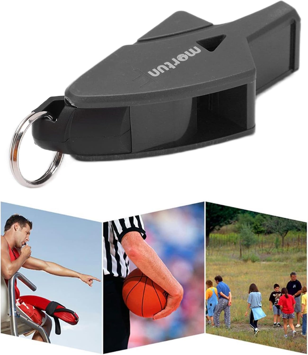 Referee Dolphin Whistle, Sports Whistle Portable and Pratical Outdoor Whistle with 2 Finger Clips for Outdoors Sports(Black)