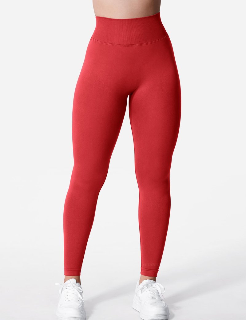 YEOREO Liz Scrunch Workout Leggings for Women High Waisted Butt Lifting V Back Waist Seamless Gym Yoga Leggings Bright Red M