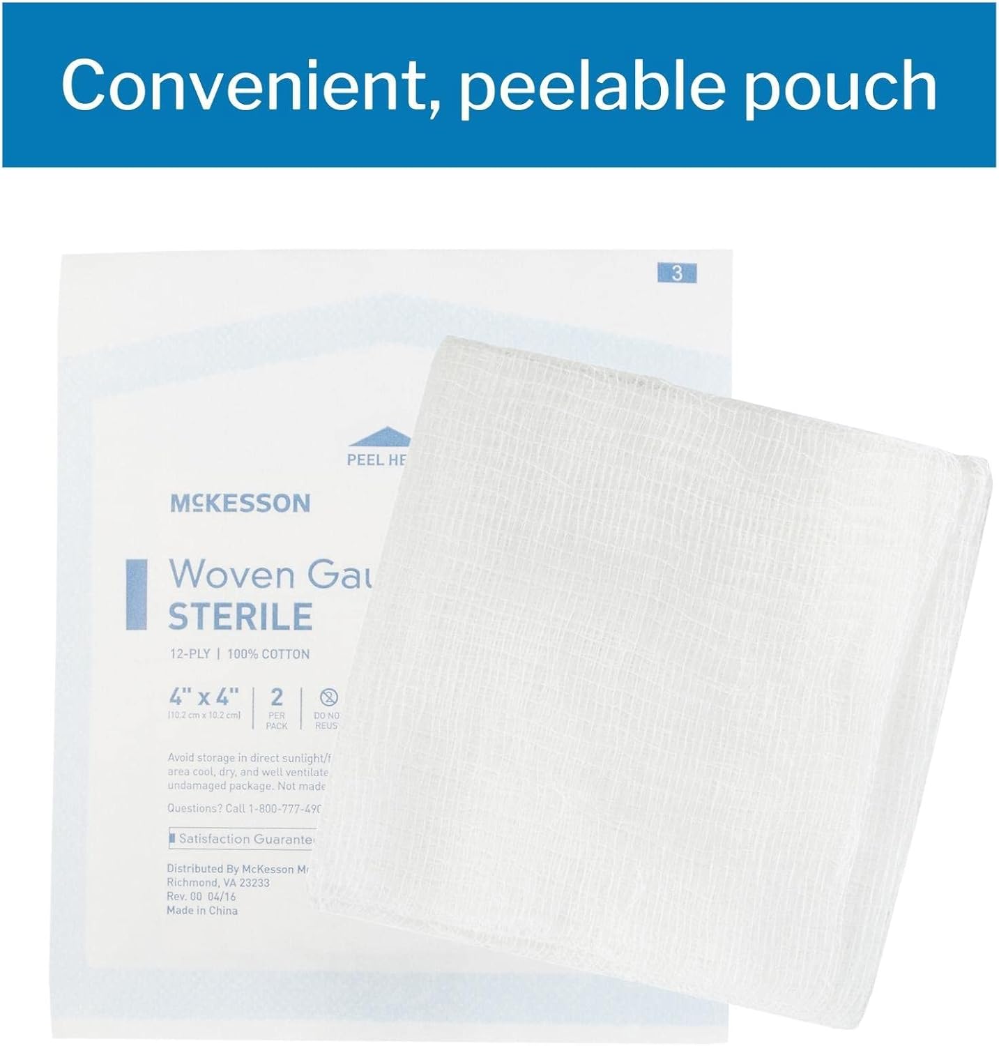 McKesson Woven Gauze Sponges - Sterile 8-Ply 100% Cotton, 4" x 4", 50 Packs of 2 Sponges Each