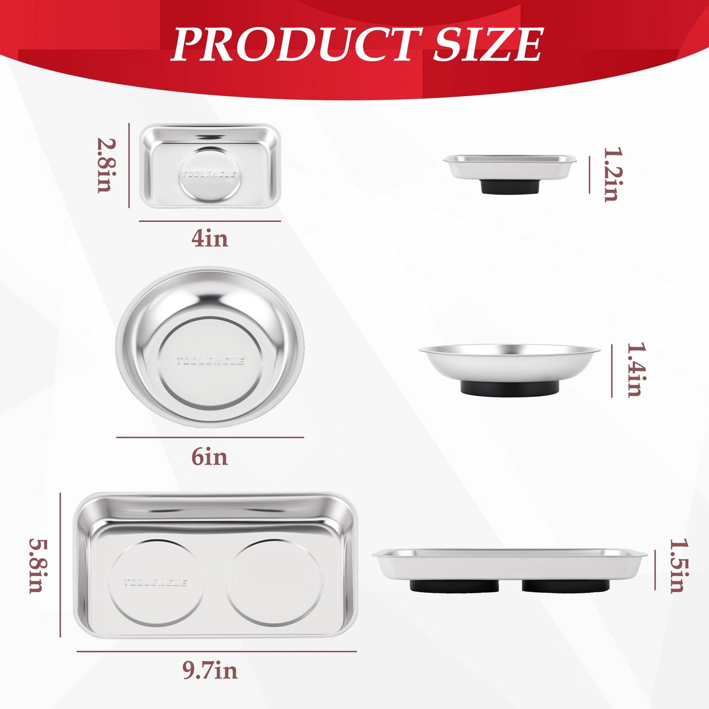 TOOLEAGUE 4Pcs Magnetic Tray Set with 15Lb Magnetic Pickup Pen,Stainless Steel Trays with Extra Strong Magnets for Organizing and Retrieving Metal Parts
