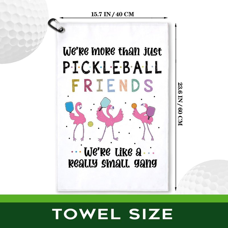 rofiowa We are More Than Just Pickleball Friends Polyester and Cotton Blend Printed Sport Towel with Clip, Pickleball Gift for Pickleball Lover, Funny Flamingo Pickleball Accessories for Men Women,