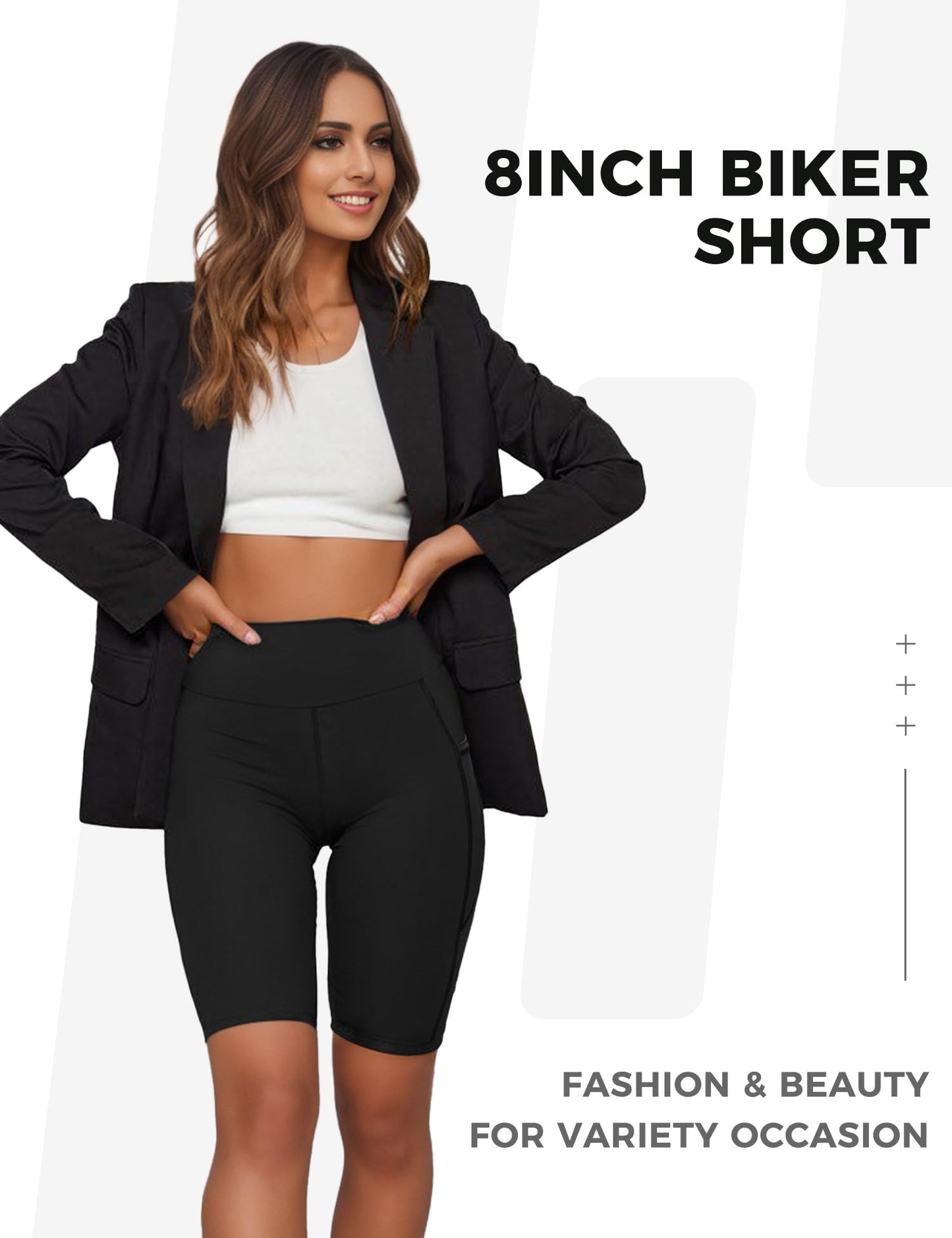 Buauty Biker Shorts Women with Pocket, 5 Inch High Waisted Pull-On Tummy Control Stretch Workout Yoga Athletic Bike Shorts for Gym, Running, Cycling, Casual Wear and Daily Outfits