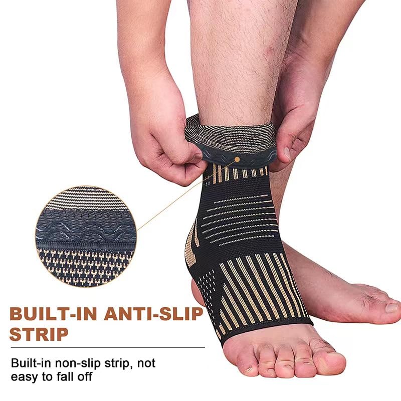 Copper Ankle Brace - X-Large Copper-Black Compression Sleeve Pair for Pain Relief and Recovery