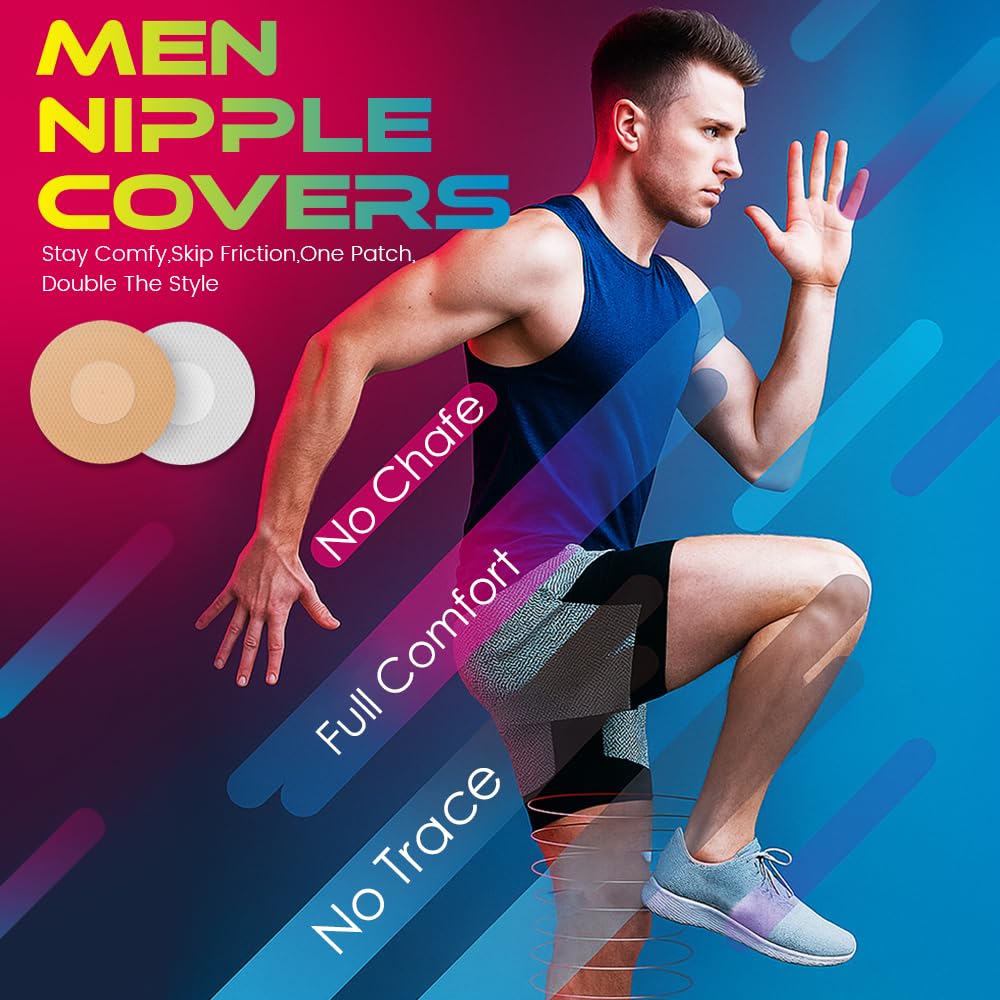 pacaocq Nipple Covers Men,120Pcs(60Pairs) Mens Nipple Covers no Show,Anti-Chafing,WaterProof,nipple tape for running men