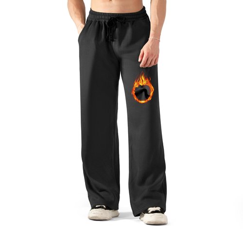 BRISIRA Mens Baggy Sweatpants (L-2XL) Fleece Lined Wide Leg Warm Sweat Pants Open Bottom with Deep Pocket & Elastic Waist Black