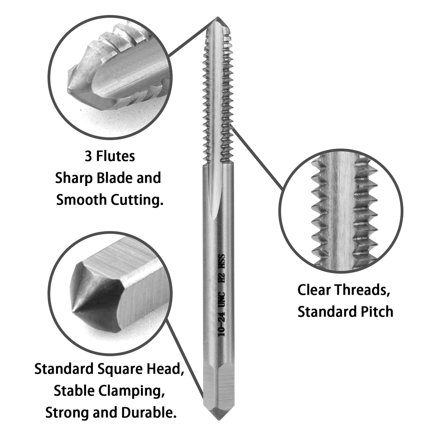 LWCUSNJ 2pcs No 10-24 UNC Thread Tap Right Hand, HSS 10 x 24 UNC Straight Fluted Machine Tap