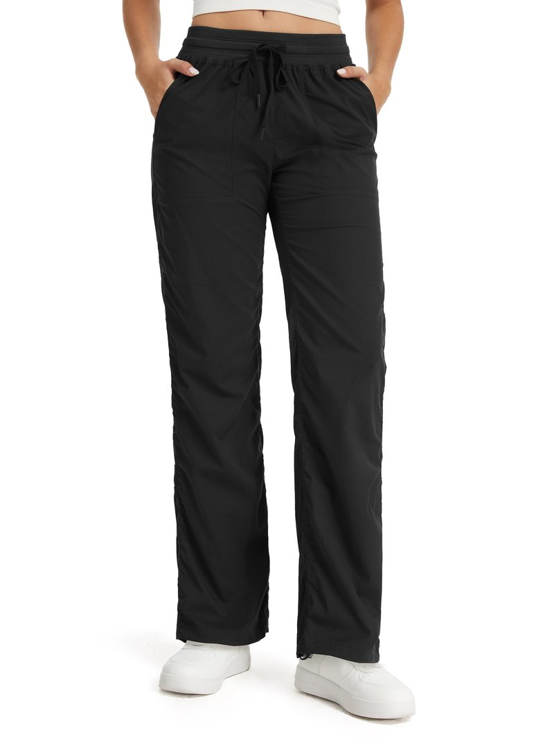 Prettyleaf Petite Women's 26" Inseam Dance Studio Pants Lightweight Travel Athletic Pocket Joggers, Black, Small